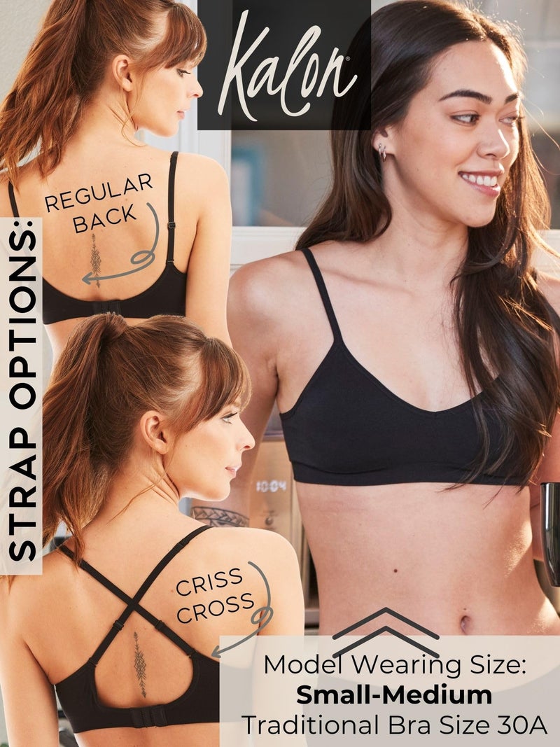 Kalon Womenâ€™s 4 Pack Demi Padded Bralette Wireless Comfortable Bra (S/M Busty, 4PK Black) - Image 3